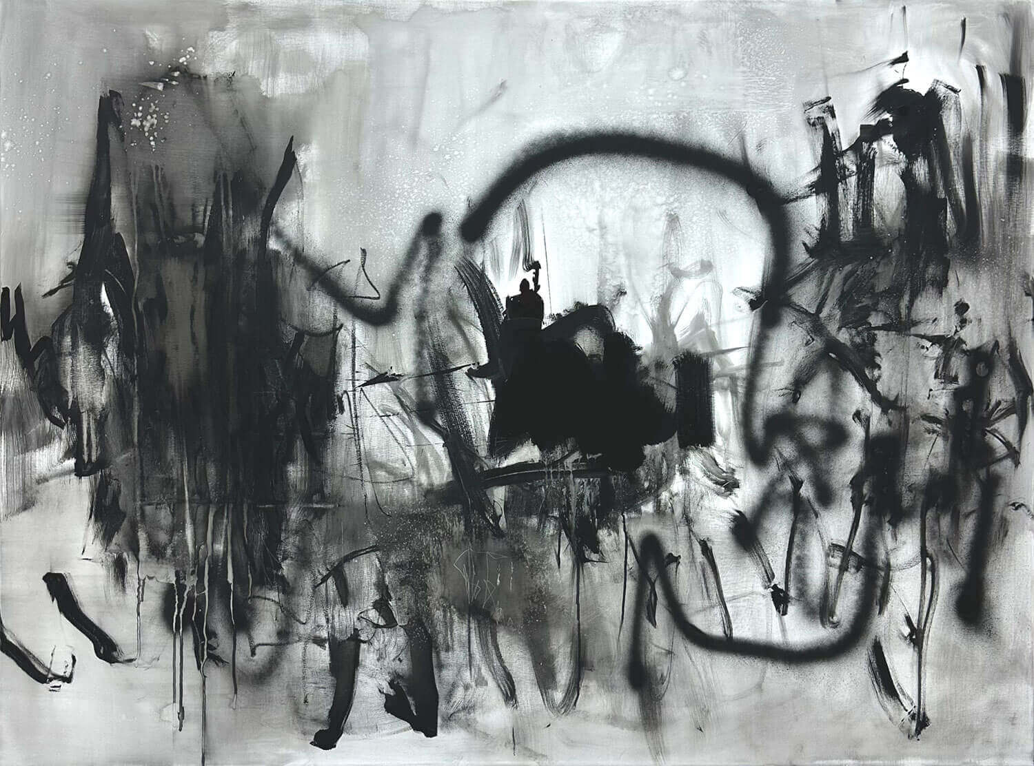 Schwarz monochrome abstrakte Malerei der Künstlerin Simone Kaltenegger